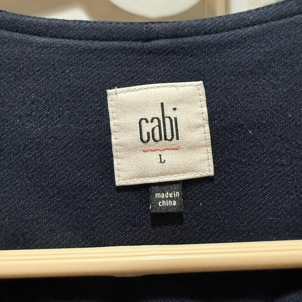 Cabi Jacket Womens Large Navy Longline Blazer Two Button Stretch Knit Pockets - Picture 2 of 8